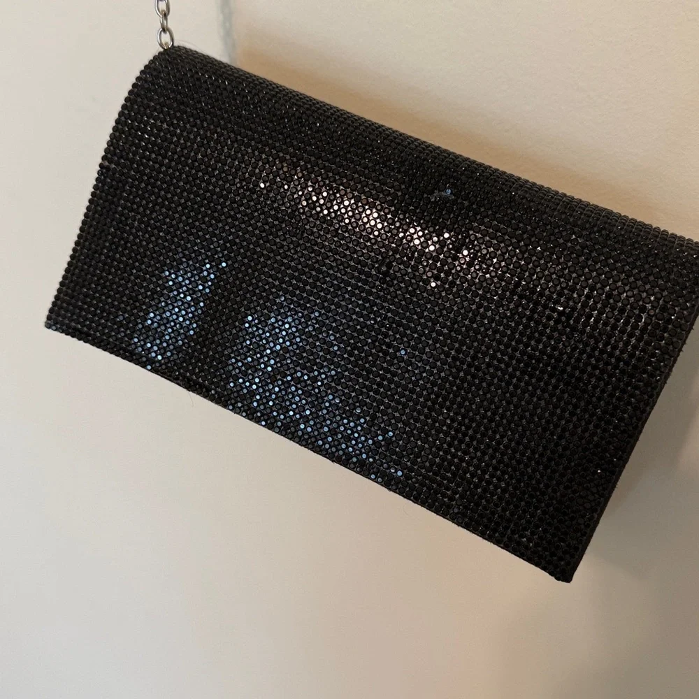 Jessica McClintock Women’s Black Sequin Wristlet/Crossbody Clutch with Chain